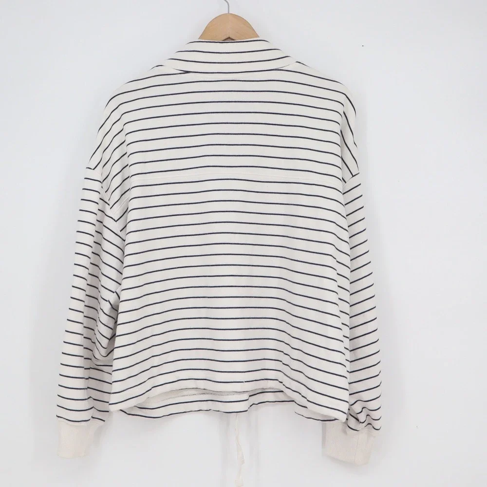 Old Navy Womens XL Striped Quarter Zip Pullover Sweatshirt White Navy Blue - Picture 4 of 5